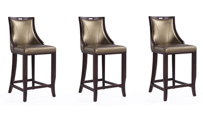 Manhattan Comfort Emperor Faux Leather Bar Stools with Backrest, Foam Padding and Solid Beech Wood Frame, Fully Assembled Upholstered Barstool, Set of 3, Bronze
