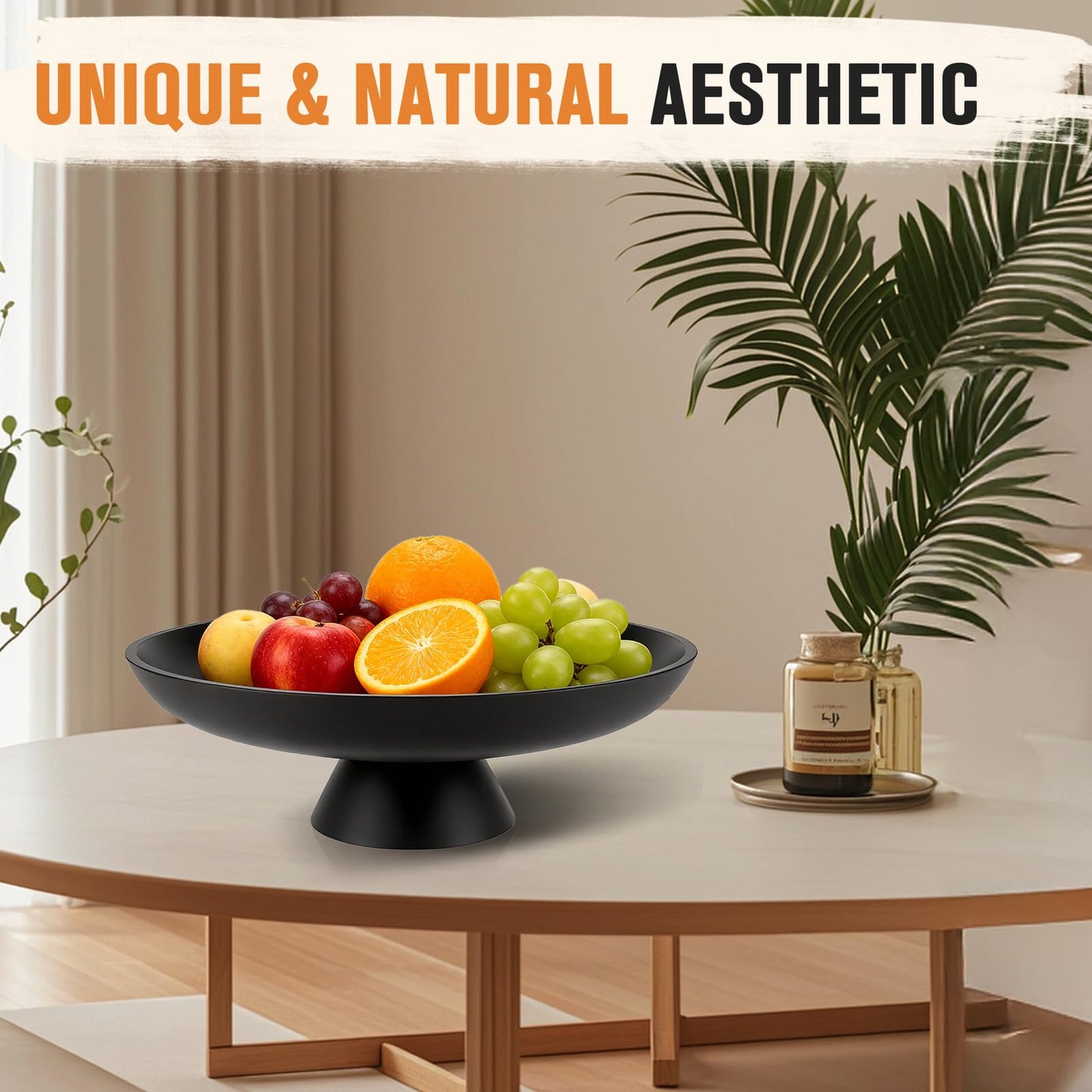 ZMCYNG Concrete Decorative Fruit Bowls for Kitchen Counter, 11" Large Decorative Bowl for Home Decor Coffee Table Centerpiece, Handcrafted Key Bowl for Entryway Table, Modern Black Pedestal Bowls