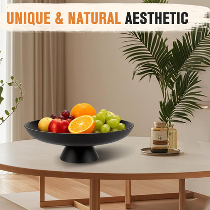 ZMCYNG Concrete Decorative Fruit Bowls for Kitchen Counter, 11" Large Decorative Bowl for Home Decor Coffee Table Centerpiece, Handcrafted Key Bowl for Entryway Table, Modern Black Pedestal Bowls