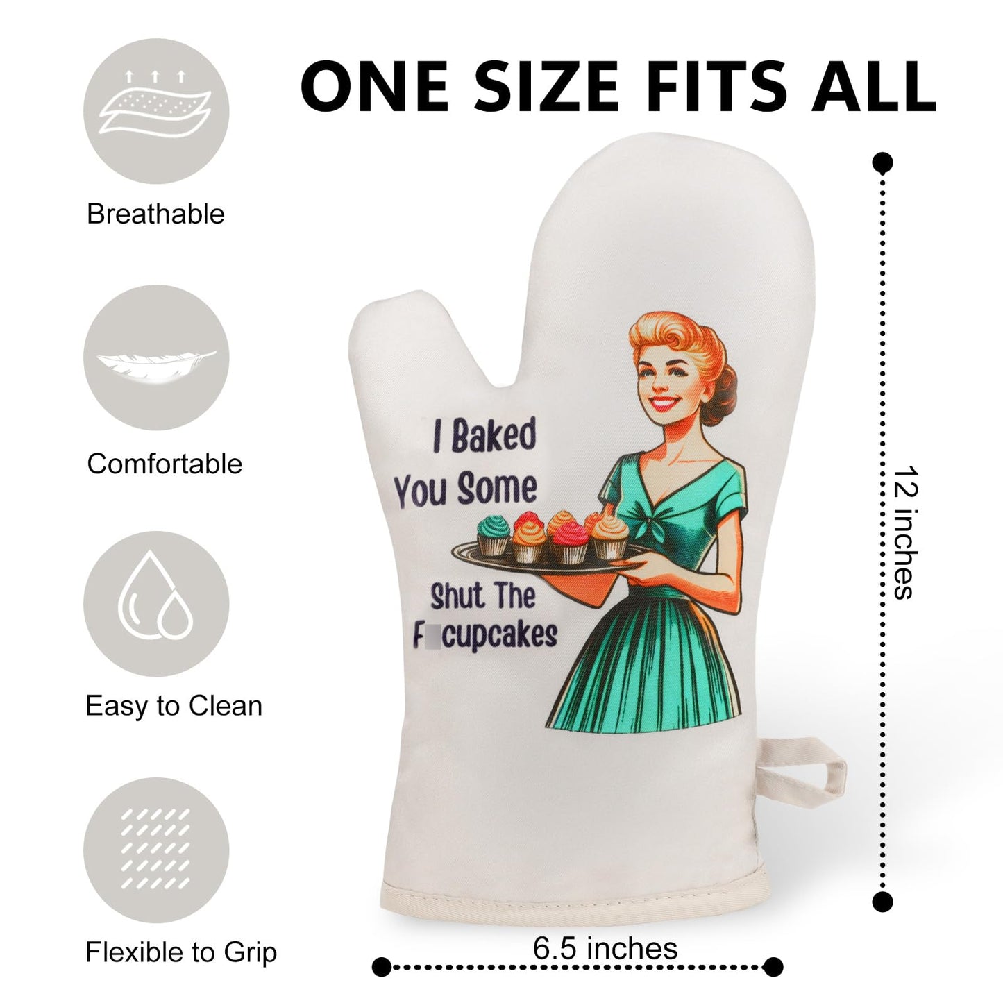 Miracu Funny Oven Mitts for Women, Cute Oven Mitt Set, Fun Kitchen Mittens, Baking Gifts for Women Bakers, Baker Gifts for Mom, Cooking Accessories, Retro Humor Mothers Day Bday Housewarming Presents