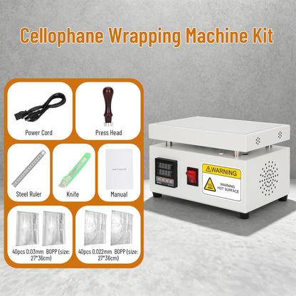 Cellophane Wrapping Machine, Manual Cellophane Overwrapping Machine, Desktop Heating Sealing Machine with PID Temperature Control for BOPP/PVC Film Used on Perfume, Cosmetics, and Action Figure Boxes