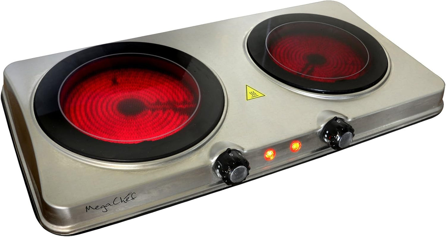 MegaChef Portable Electric Stove, Indoor and Outdoor Dual Vitro-Ceramic Infrared Cooktop