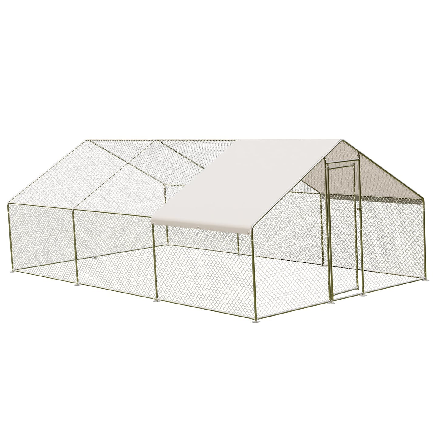 Large Chicken Coop with Cover, Large Metal Chicken Coop,Metal Chicken Run & Spire Roof Outdoor Enclosure with Lock,for Backyard, Farm, Housing Chickens, Ducks, Rabbits