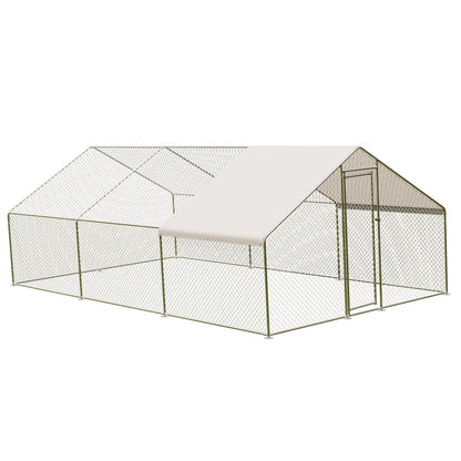 Large Chicken Coop with Cover, Large Metal Chicken Coop,Metal Chicken Run & Spire Roof Outdoor Enclosure with Lock,for Backyard, Farm, Housing Chickens, Ducks, Rabbits