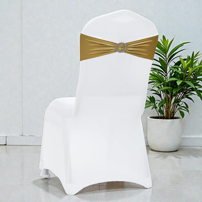 MDS Spandex Foil Chair Sashes - Universal Fit Elastic Stretch Bands with Buckle | Metallic Gold, Pack of 100