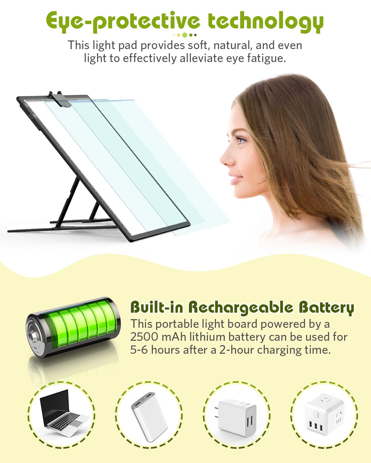 A3 Light Board Diamond Painting, Rechargeable Battery Light Box Tracing, Diamond Art Light Board with Stand and Clip, for Drawing, Sketching, Animation