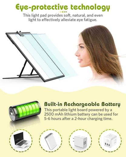 A3 Light Board Diamond Painting, Rechargeable Battery Light Box Tracing, Diamond Art Light Board with Stand and Clip, for Drawing, Sketching, Animation