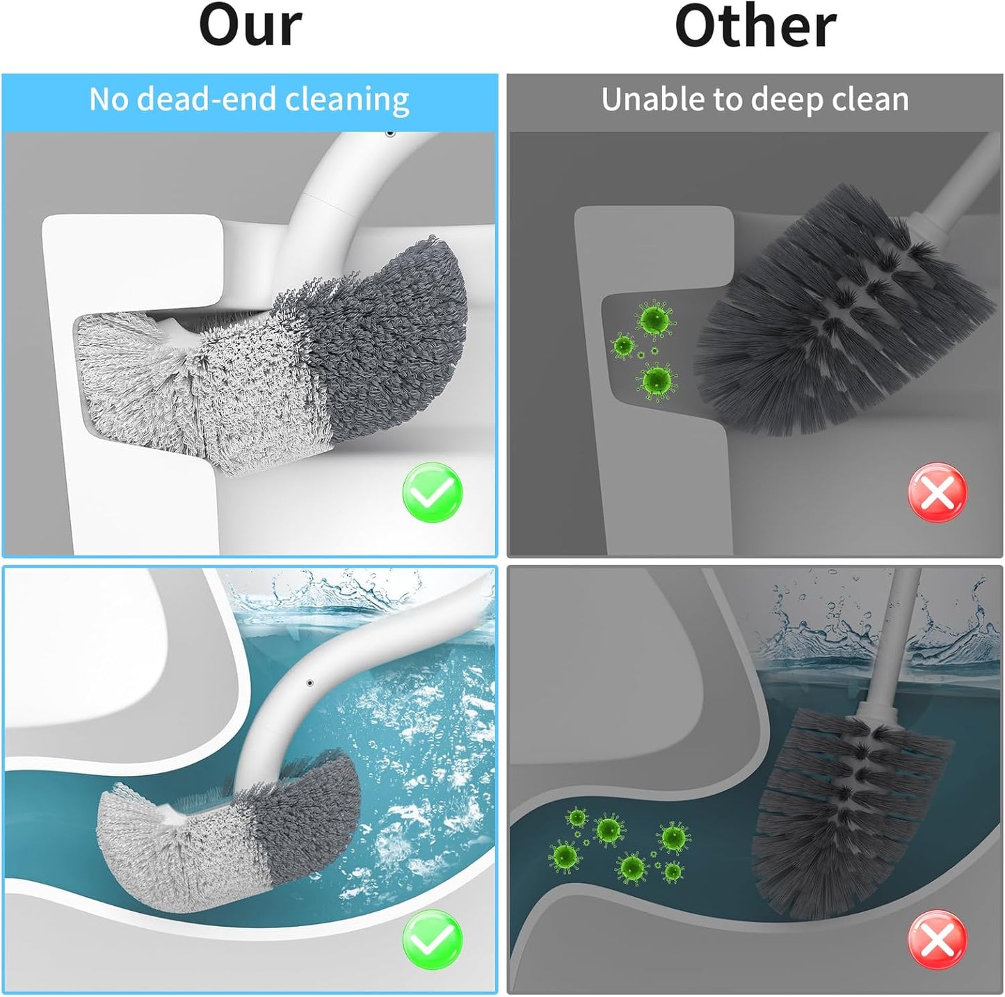 Set, 1 Pack Marbarsse Bathroom Toilet Bowl Brush and Holder, Curved Design Dismount Toilet Brush for Deep Cleaning