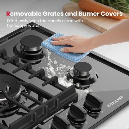 GASLAND 30'' Gas Cooktop Black, 5 Burner Propane Stove Top, Built-in Gas Cooktops NG/LPG Convertible, Plug-in with Thermocouple Protection, CSA Certified, Black