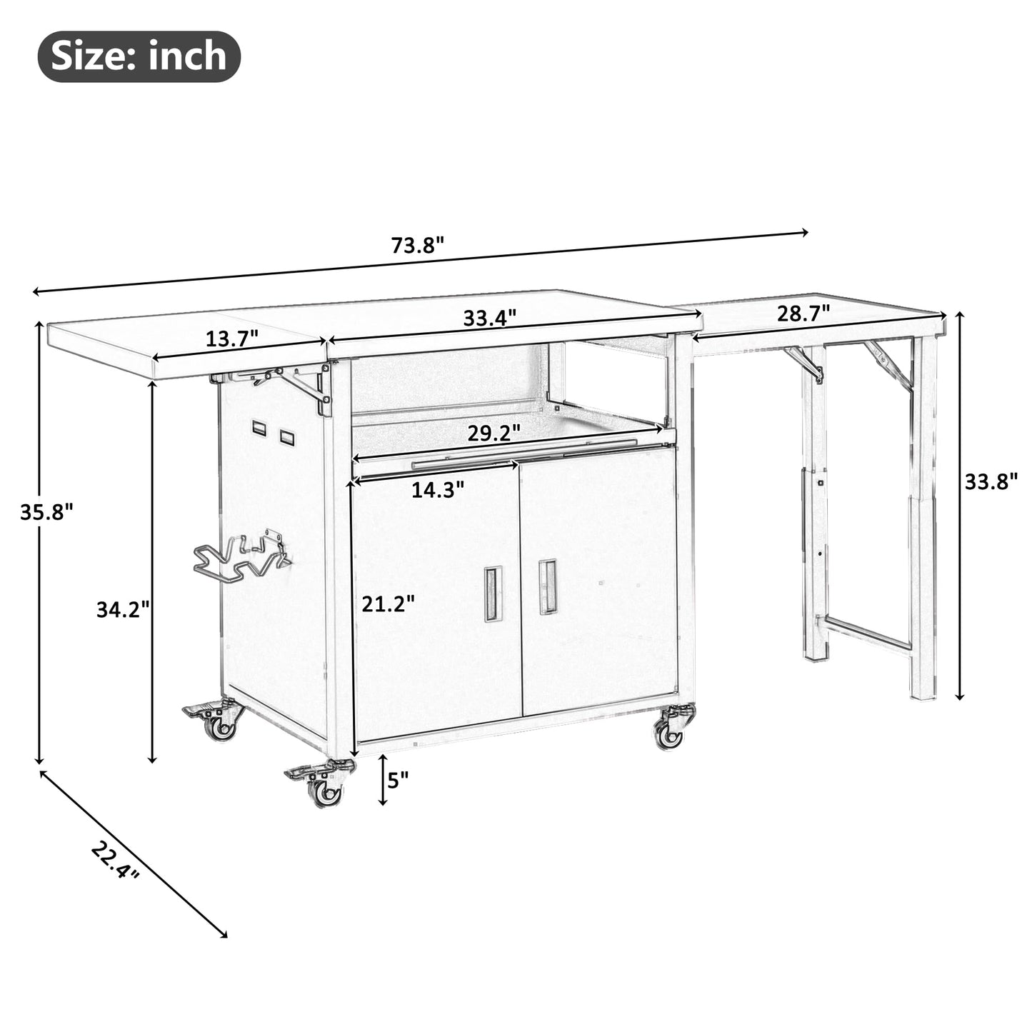 Outdoor Folding Kitchen Cart with Dual Stainless Steel Tops, Rolling Grill Prep Table with Cabinet Drawer and Trash Rack, Portable BBQ Serving Cart with Lockable Wheels for Patio Backyard, Black
