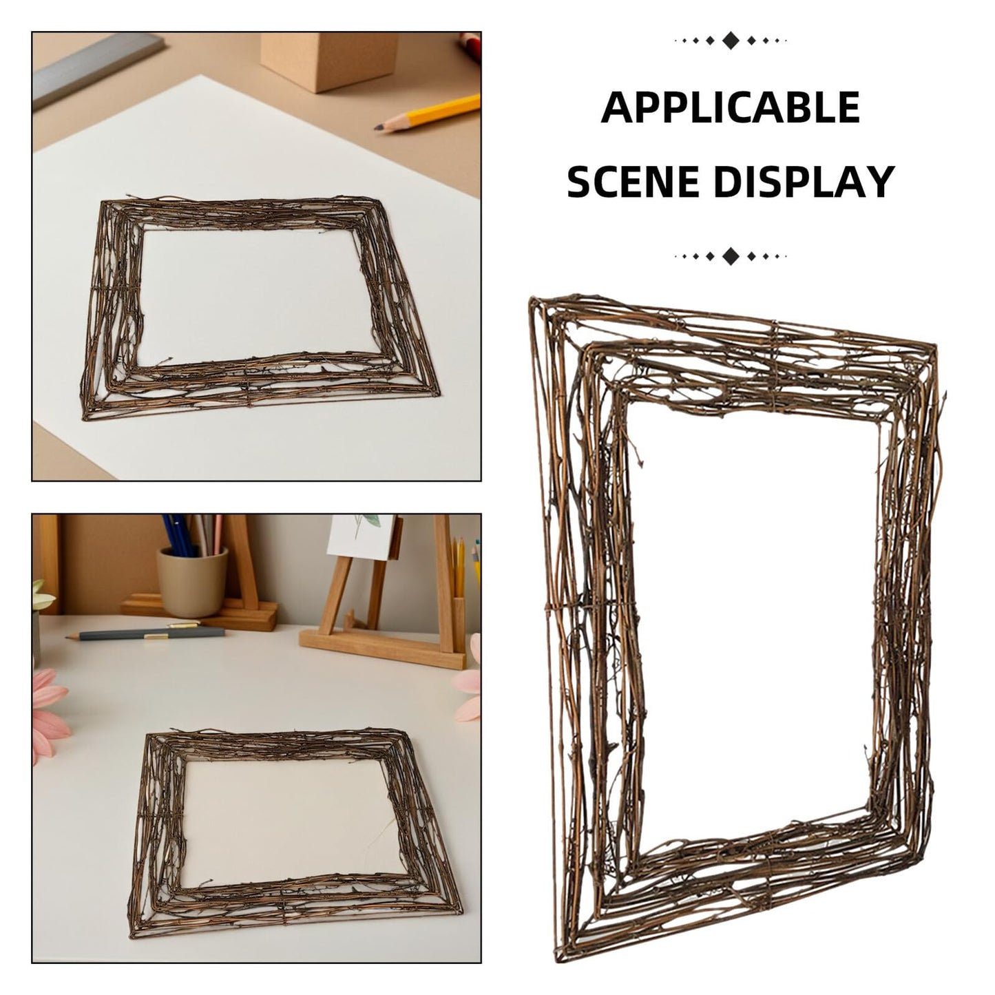 PRETYZOOM Natural Rattan Twig Wreath Base 17.3 Inch Oval Grapevine Frame for DIY Floral Crafts Seasonal Home Decor Accents