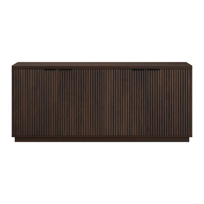 Henn&Hart 68" Fluted Sideboard Buffet Cabinet, Ribbed Wooden Credenza with 4 Doors, Adjustable Shelves, and Cable Management Cut-Outs for Dining Room, Kitchen, Living Room or Entryway, Rich Brown