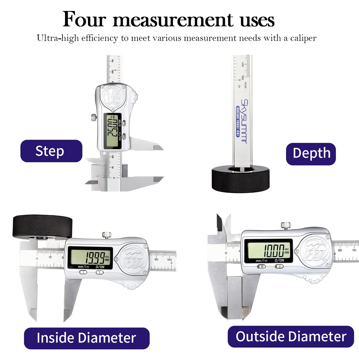 Skysummr IP67 Waterproof Electronic Vernier Digital Caliper Measuring Tool Stainless Steel, Absolute Origin, 0-6 inch/150mm, Large LCD Screen, Extreme Accuracy