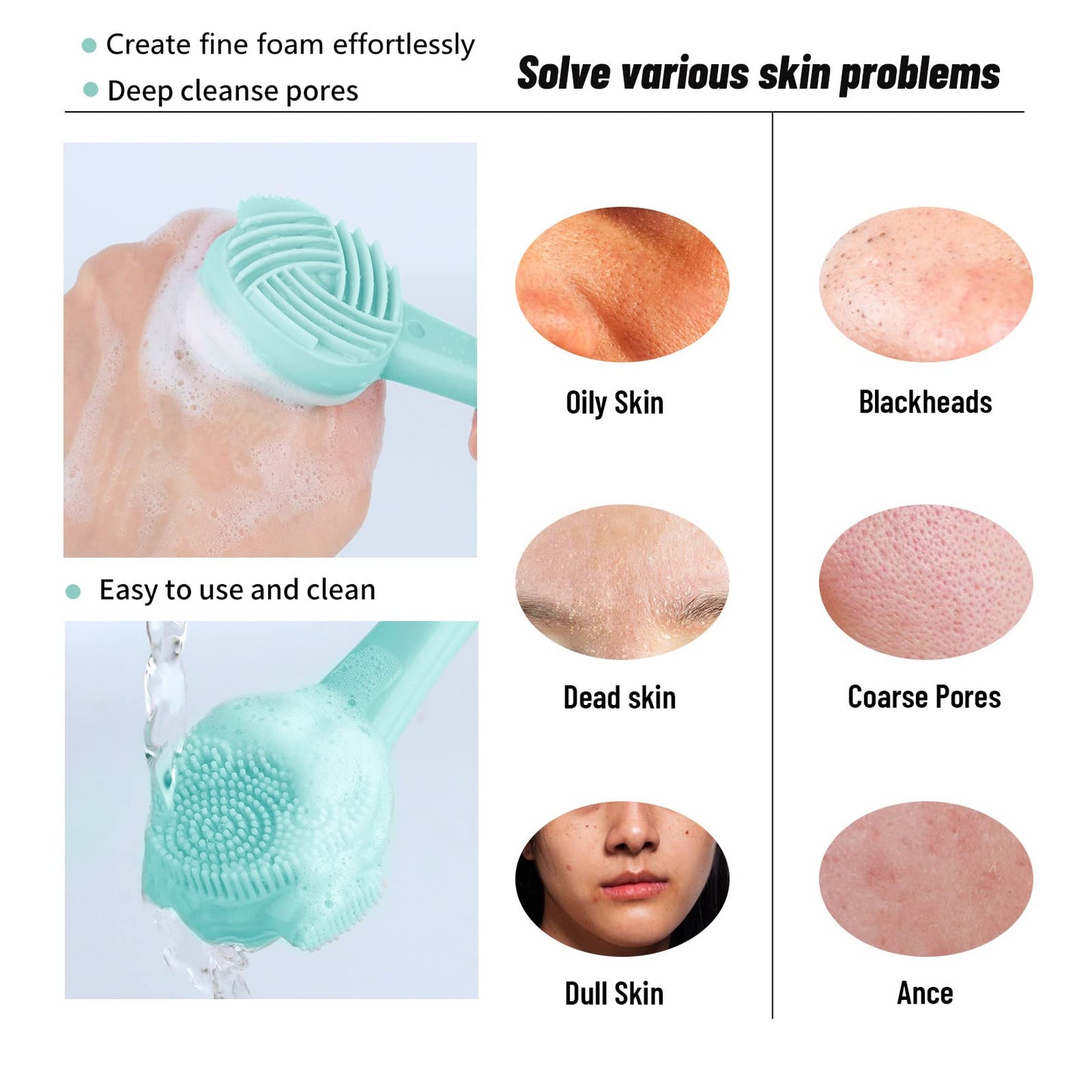 Silicone Facial Cleansing Brush 3 Pack, Beomeen 4 in 1 Handheld Face Scrubber for Deep Gentle Exfoliating, Double-Ended Face Wash Scrub Brush for Face Skincare and Massage (Green)