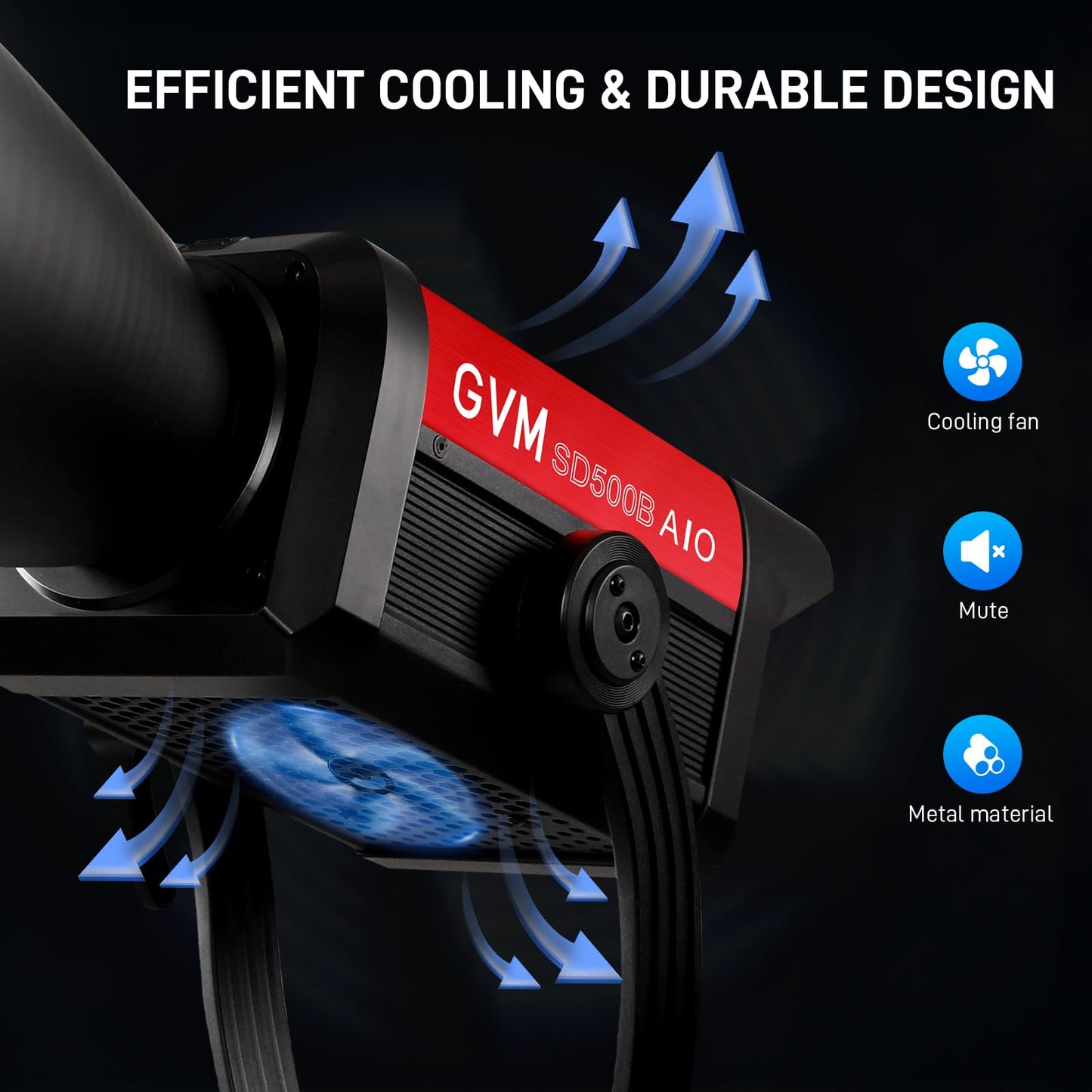 GVM 500W COB LED Video Light, APP Control, Bi-Color Continuous Output Lighting with Bowens Mount, 2700K-6800K, CRI/TLCI97+, 227040lux@1m, 12 Effects & 12 Sources for Studio Photography