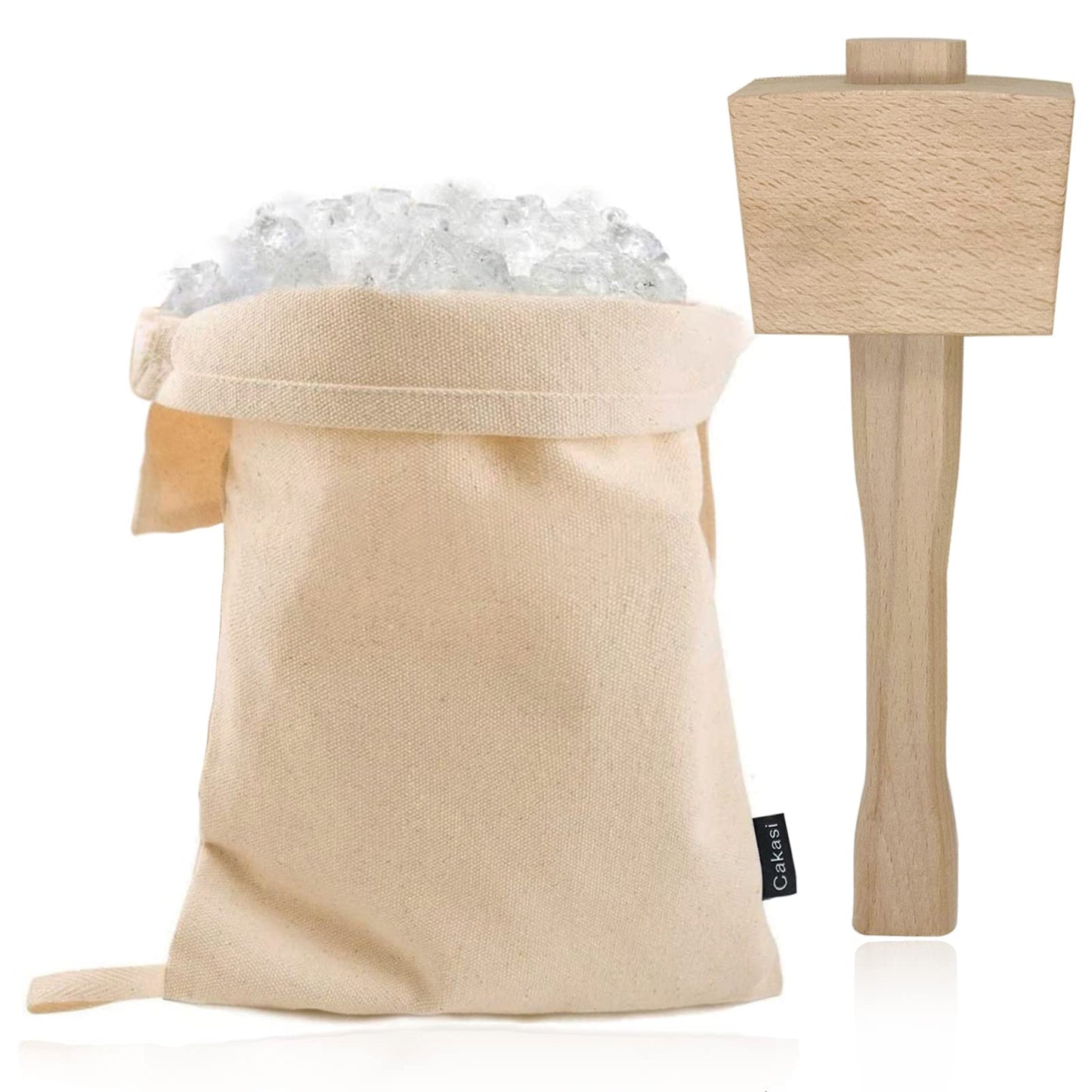 Cakasi Lewis Bag and Ice Mallet Crush Set, Wooden Hammer Reusable Canvas Bag for Crushed Use Home Party Bar Kitchen Dried Crushing Drinks