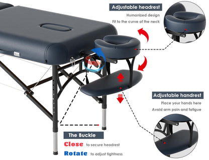 CLORIS 84" Professional Massage Table Portable 2 Folding Lightweight Facial Salon Spa Tattoo Bed Height Adjustable with Carrying Bag & Aluminium Leg Hold Up to 1100LBS Blue