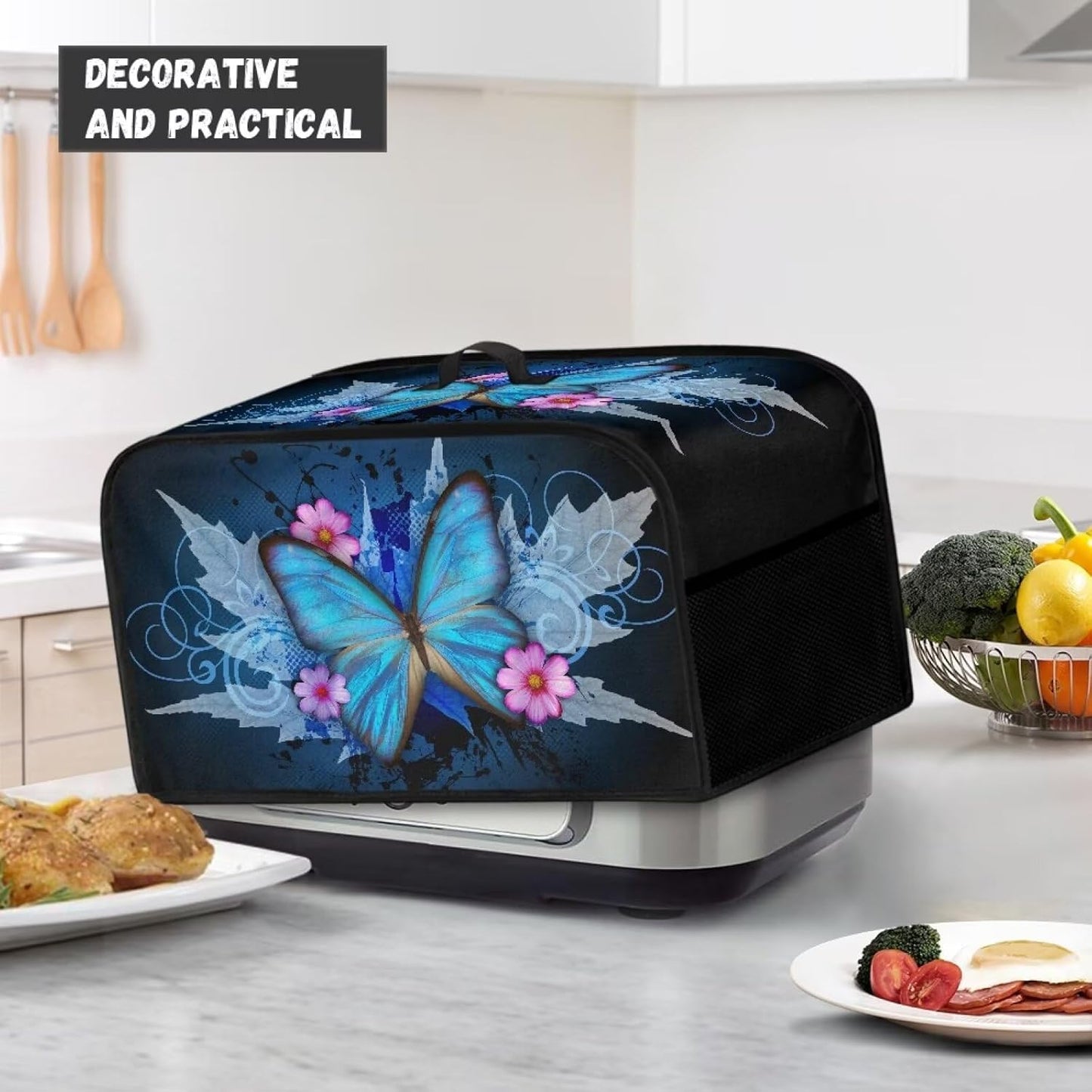 Dust Cover for Slow Cooker, Multi-Cooker Crock Pot Cover with Extra Accessories, Blue Butterfly Flower Design