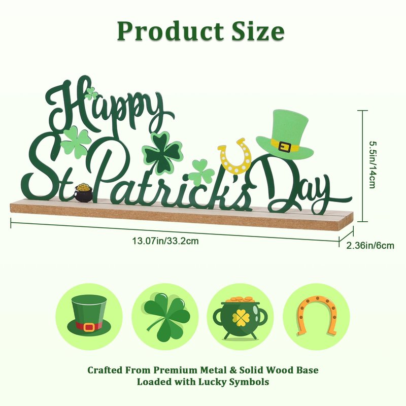 MEETYAMOR St Patricks Day Decorations, Wood Metal Happy St Patricks Day Sign for Table Decor, Farmhouse Rustic St Patricks Day Decorations for The Home, Kitchen, Mantle, Shelf