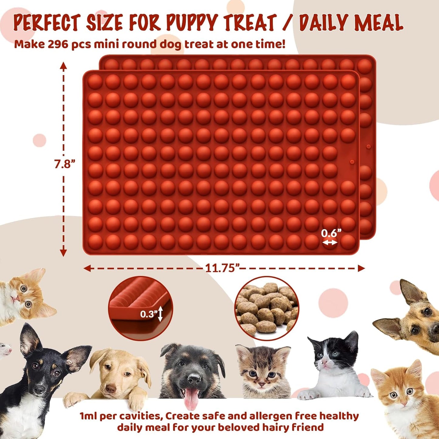 296 HKNMTT Mini Semi Sphere Shape Molds Silicone, Cavities Round Baking Moulds for Dog Treats Snack Candy Chocolate