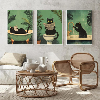 3Pcs Bathroom Cat Diamond Art Kits for Adults Beginners,Full Round Drill Cats DIY Funny Animal Diamond Painting Kits,Paint by Diamonds Dot Gem Art Crystal Easy,Home Wall Teens Decor&Gift-12x16in