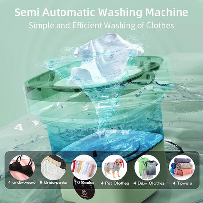 Portable Washer Machine, 10 Liters, Compact Folding Mini Laundry Machine with Spin, 3 Modes, Green for Dorm RV