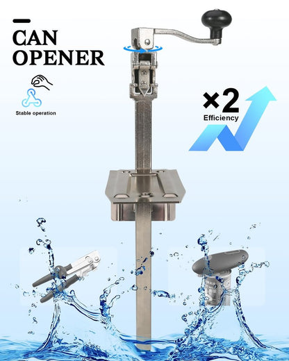 Commercial Can Opener Heavy Duty, Replace 11100#1 Can Opener, Opens Cans Up to 11in Tall (Including #10 Cans), with High Manganese Steel Bearing, Plated Steel Base & Stainless Steel Blade