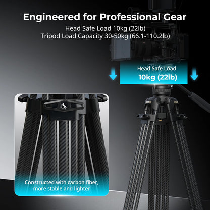 SmallRig 84''/214cm FreeSpeed Carbon Fiber Counterbalance Video Tripod, Heavy-Duty Camera Tripod with 6-Step Counterbalance, 4-Level Tilt/Pan Damping, Dual-Mode QR Plate, Max Load 22lbs - 5580