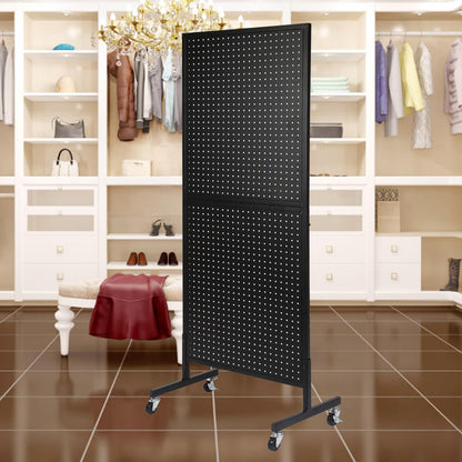 NectaCol 2'x 5' Standing Pegboard Display with T-Base, Pegboard Display Stand with Wheels, Metal Peg Board Display Rack, Art Display Stand, Extra 10 Pieces Hooks - Black