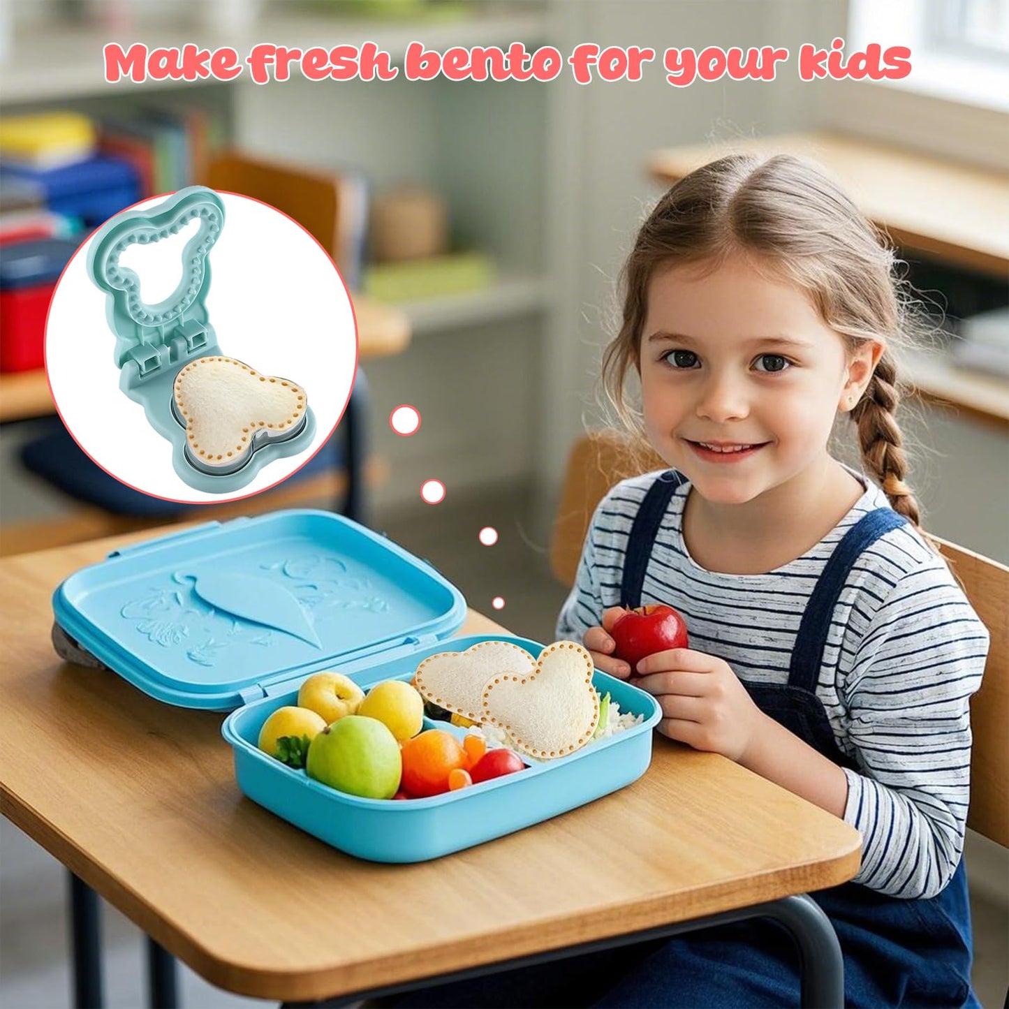 Sandwich Cutter and Sealer, Crustless Mouse Shaped Cutters for Kids Lunch, Cute Sandwich Maker Peanut Butter and Jelly Crustless Sandwich Bread for Kids Children Boys Girls (Blue)