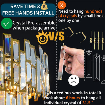 ANTILISHA Gold Crystal Chandelier Lighting Foyer Hall Entry Way Chandeliers Light Fixture for High Ceiling Sloped Pendant Hanging French Empire Style Round Large 31.5 inch