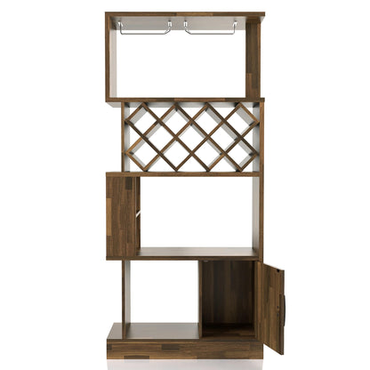 24/7 Shop at Home Arlo Transitional Multi-Storage Wood Wine Cabinet with Stemware Racks for Kitchen Dining Room, Bar, 69", Light Hickory Brown