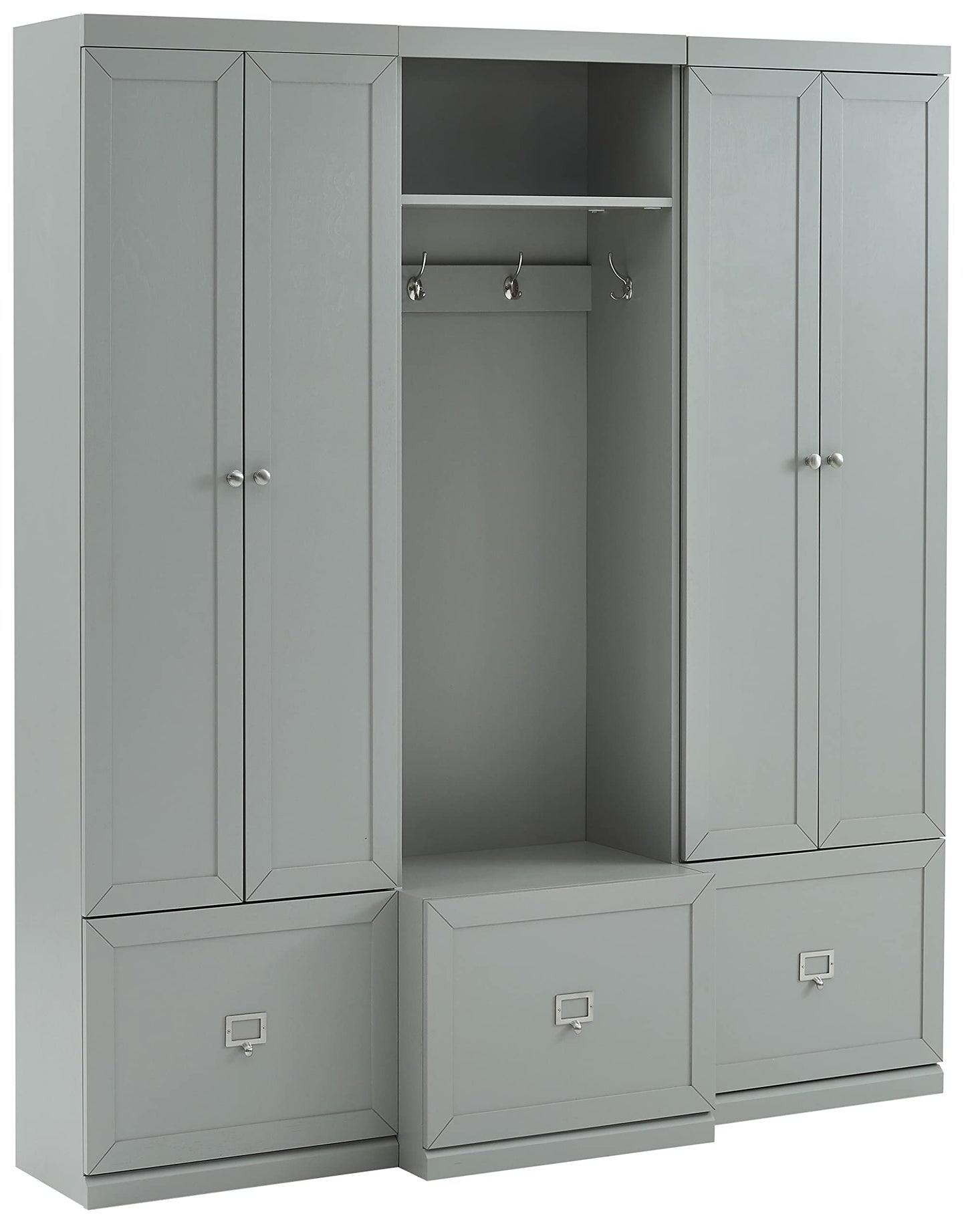 Crosley Furniture Harper 3-Piece Hall Tree and Storage Cabinet Set with Entryway Bench and Hooks for Hanging, Gray