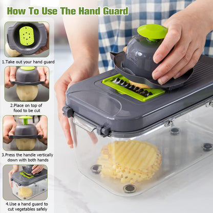 New 2022 Vegetable Dicer Onion Chopper, 22 in 1 Food, Fruits Cutter with 14 Stainless Steel Blades, Adjustable Slicer with Drain Rack Storage Container, Kitchen Gadget
