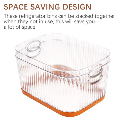 VECELO Refrigerator Organizers - Durable PET Storage Bins, Space Saving, Clear View, Contain Spill, Organizer for Kitchen, Laundry, Closet - Set of 2