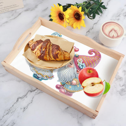 DIY Diamond Art Tray with Handle Diamond Art Painting Plate Creative Design Handmade Wooden Tray Mosaic Making Kits by Number Kits Diamond Art for Coffee Living Room Home Organizer (Nice Kiss)