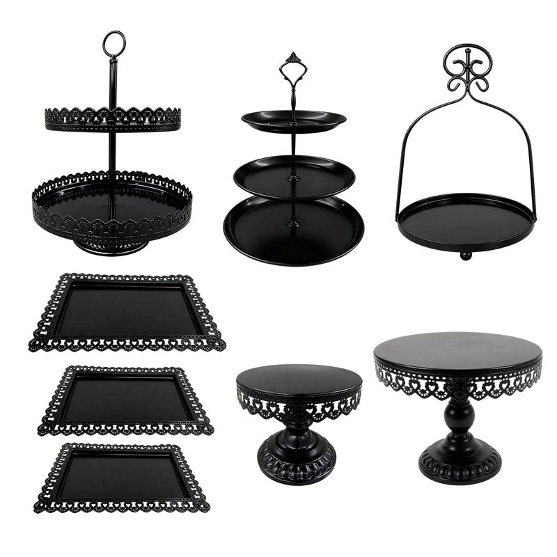 8 Pcs Cake Stands Set Metal Dessert Table Display Tiered Cupcake Holder Candy Donut Fruit Plate Cake Serving Tray with Handle Treats Serving Tower for Wedding Birthday Party Decorations (Gold)