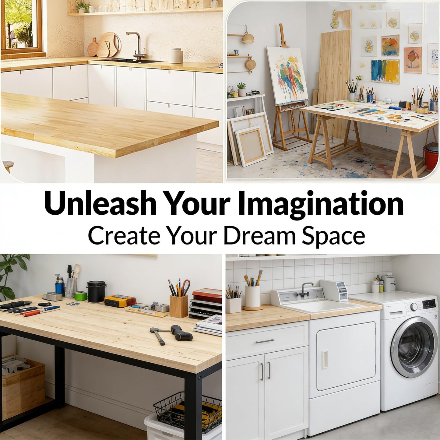 Intravast 96"x25" Butcher Block Countertop Island, 8FT Unfinished Solid Birch Wood DIY Countertop, Durable Counter Table Tops for Kitchen Bar, Workshop, Laundry Counters Dining Room Tables 1.5" Thick