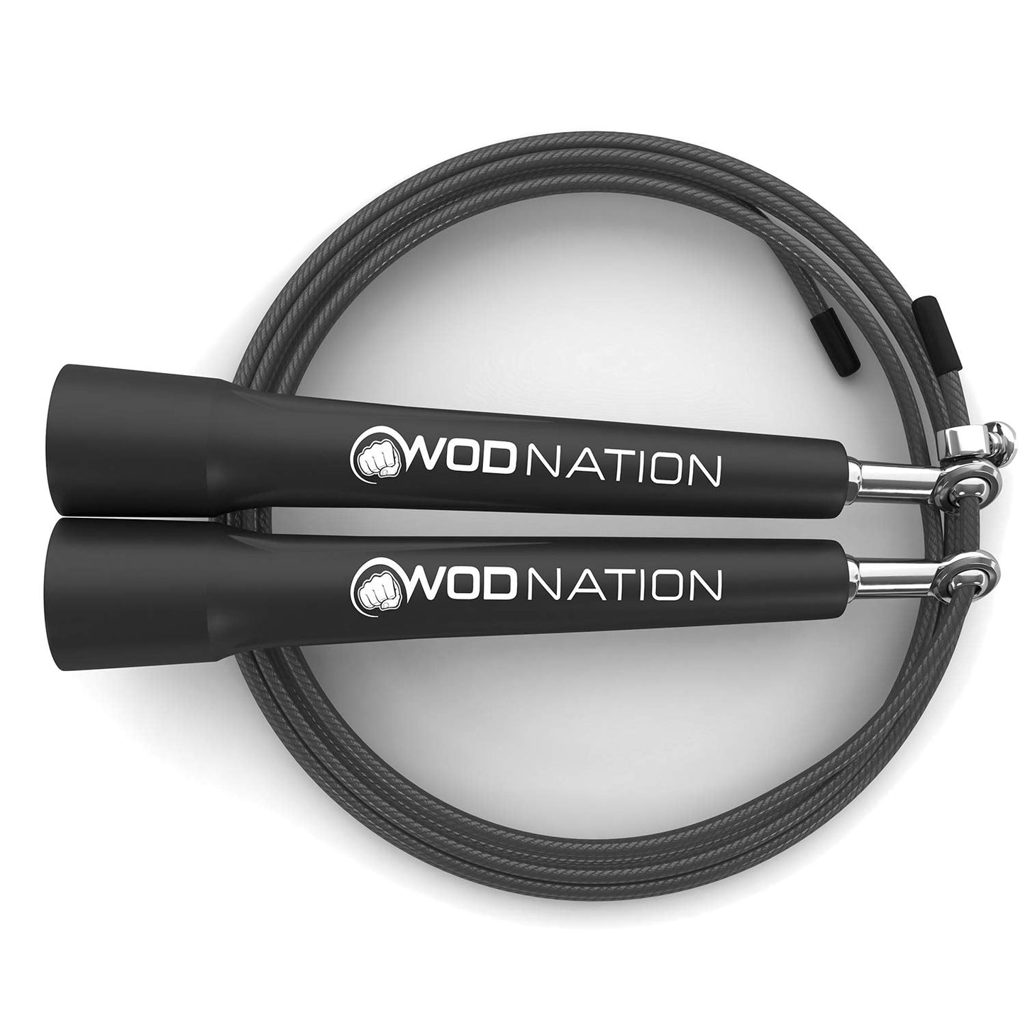 WOD Nation Adjustable Speed Jump Rope for Men & Children - Blazing Fast Fitness Skipping Rope for Boxing, MMA, Endurance, Exercise, and Gym Workout - Black