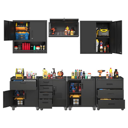 VIYET Metal Tool Cabinet,Garage Storage Cabinet System,Wall Cabinet & Locking Rolling Tool Cabinet with Doors and Adjustable Shelves,Steel Tool Cabinets for Home