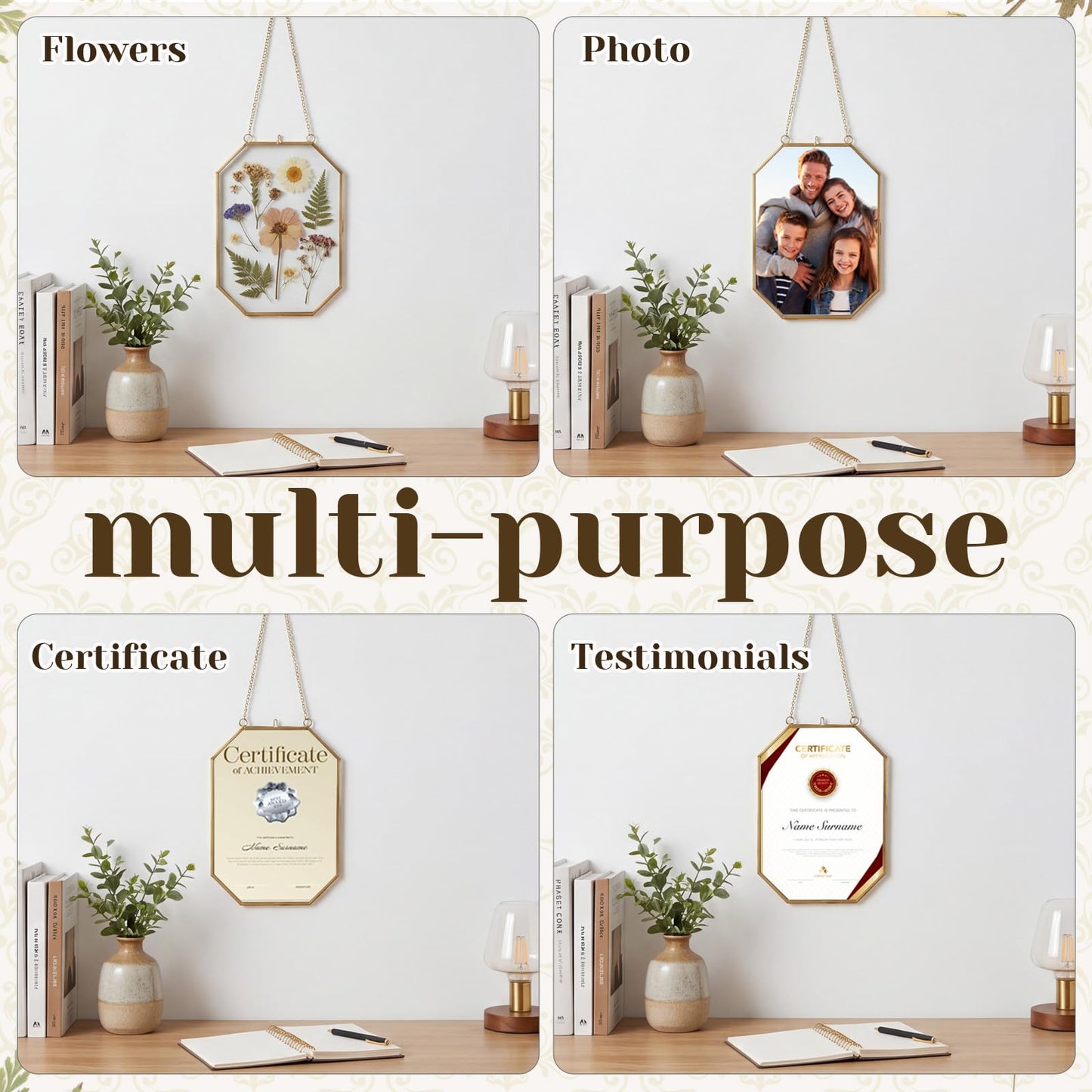 Vicenpal 6 Pcs 5 x 7 Inch Pressed Flower Frames Bulk, Floating Wall Hanging Double Glass Picture Frames with Metal Chain for Display Gallery Dried Plant Wedding Gifts for Mom Friends DIY Handy Craft