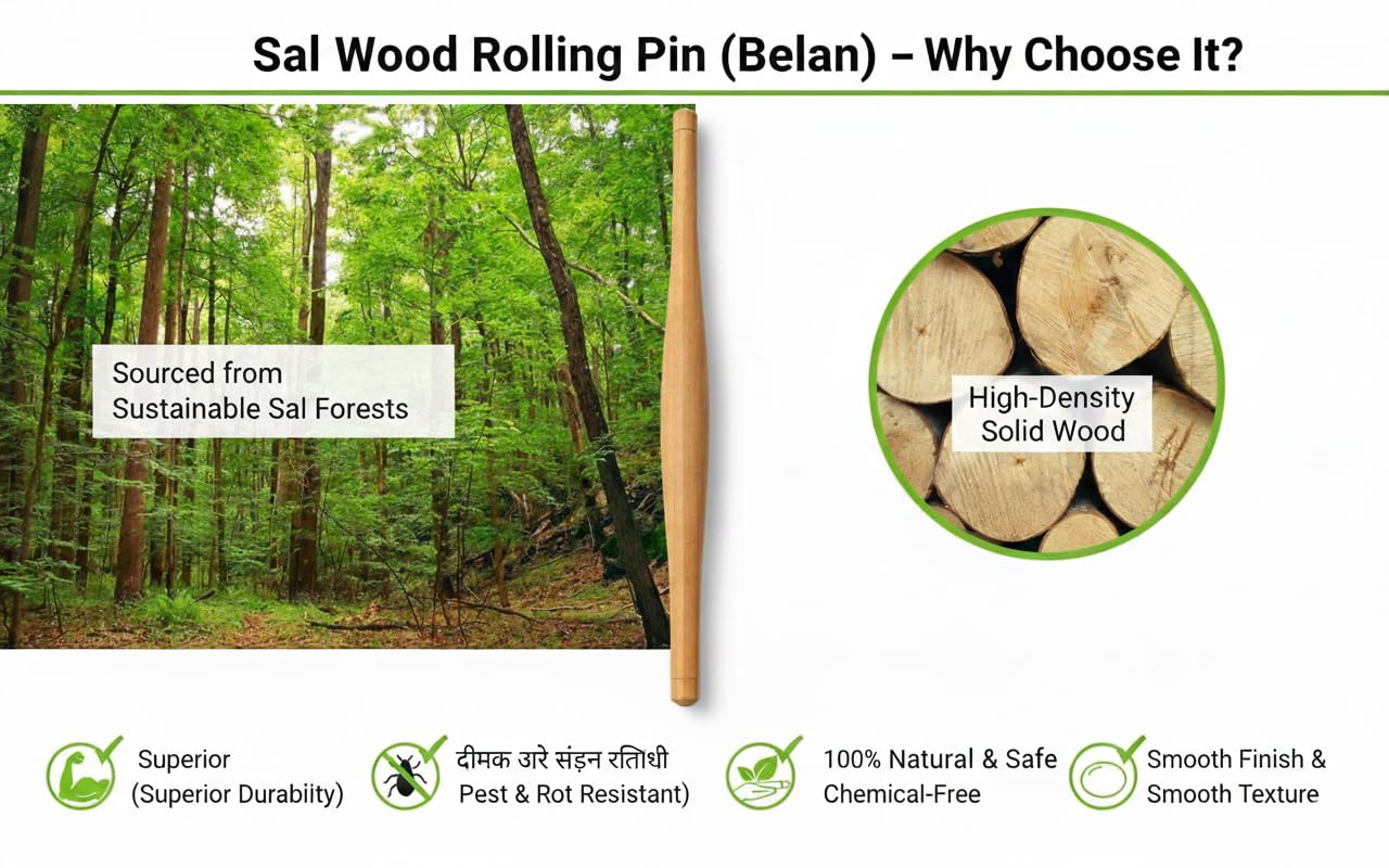16Inch Professional French Rolling Pin for Baking Premium Sal Hardwood Dough Roller for Pizza Pastry Fondant & Cookies Lightweight Durable & Moisture Resistant Tapered Wood Roller for Kitchen