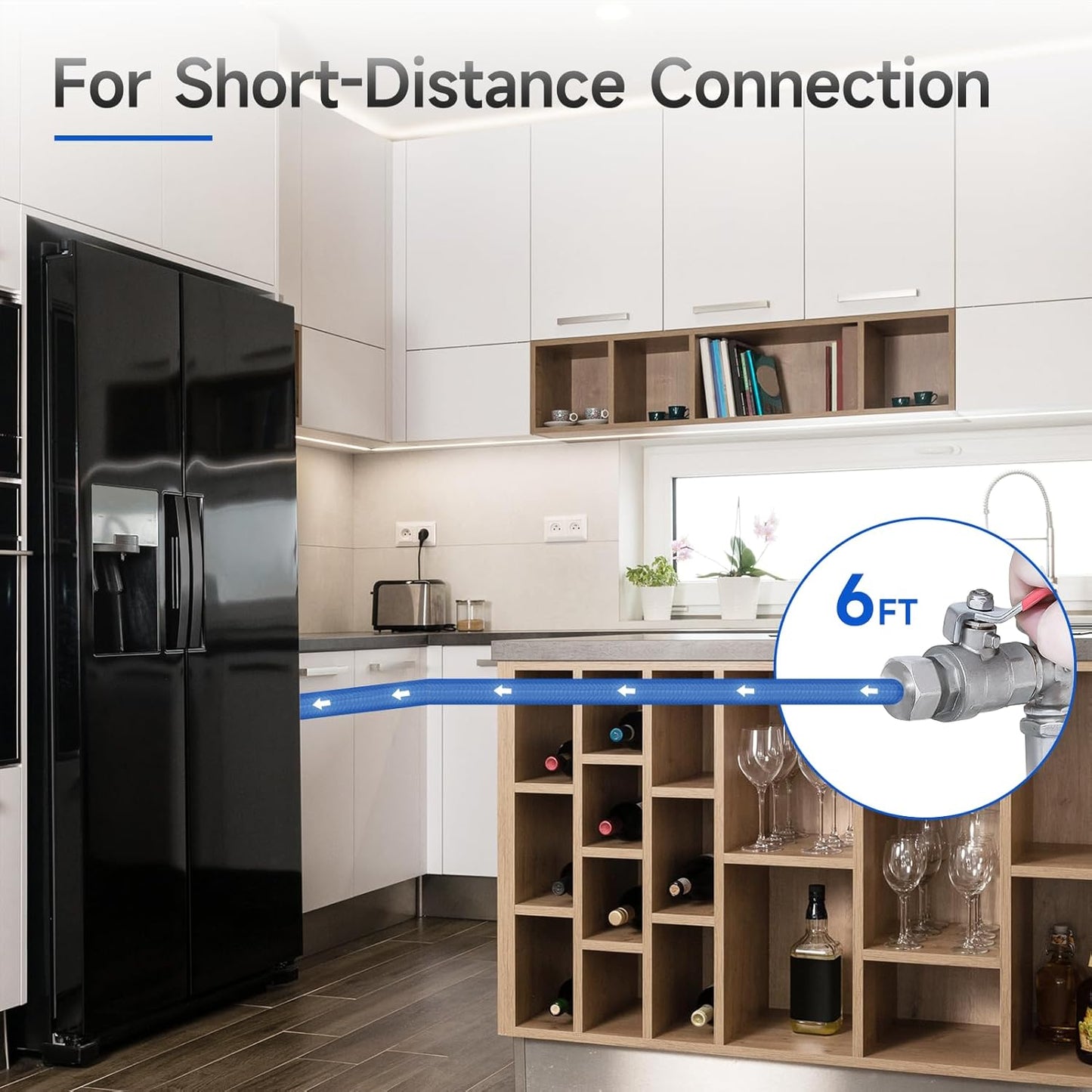 JUWO 6 FT Refrigerator Water Line, 1/4 Inch Compression Stainless Steel Hose Connector for Small Residences