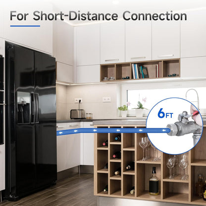 JUWO 6 FT Refrigerator Water Line, 1/4 Inch Compression Stainless Steel Hose Connector for Small Residences