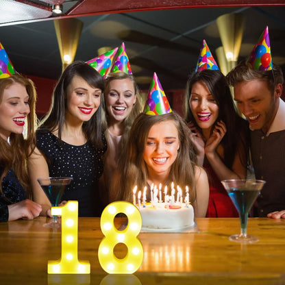 8.5" 18th 81st Birthday Decorative LED Light up Numbers, 2Pcs Marquee Number Sign for Night Birthday Party Decorations Anniversary Bar LED Sign Backdrop Wall Table Centerpieces