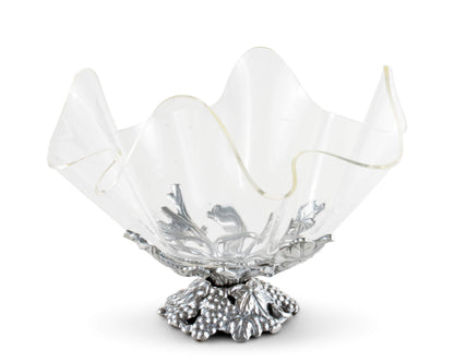 Arthur Court Acrylic Bowl Grapevine Stand Pattern Sand Casted in Aluminum with Artisan Quality Hand Polished Tarnish Free Stand Lightweight Serving Bowl Diameter: 11 inch Tall: 9.25 inch