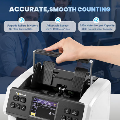 CGOLDENWALL Money Counter Machine Mixed Denomination,Bank Grade Cash Counter 2CIS/UV/IR/MG Counterfeit Detection,Serial Number,MUL Currency Value Counting, Sort&Printer Compatible Bill Counter,1500N/M