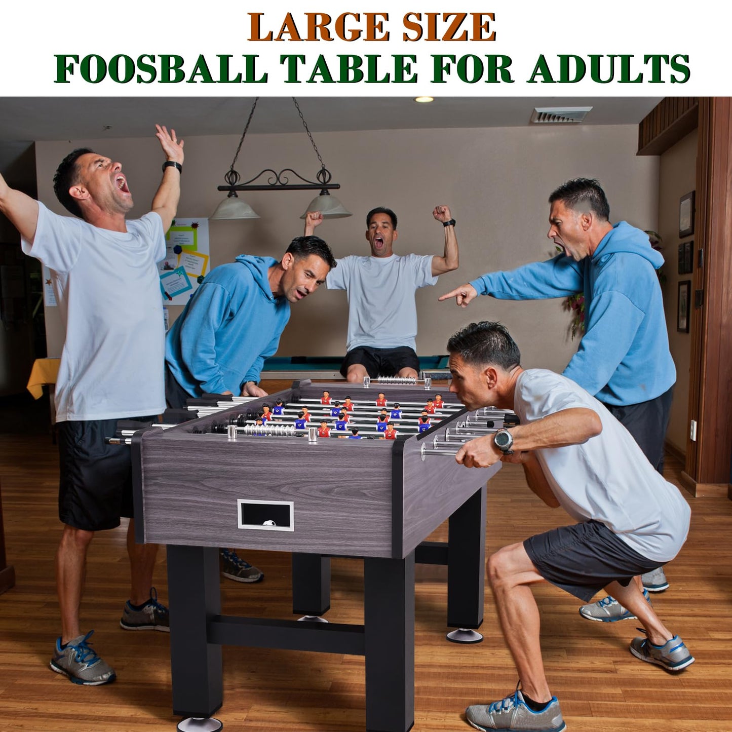 58 Inch Large Size Foosball Table Adult Size, Full Size Soccer Game Table w/2 Balls, Leg Levelers & Heavy-Duty Legs, Durable Arcade Football Table for Game Room, Home, Office, Party