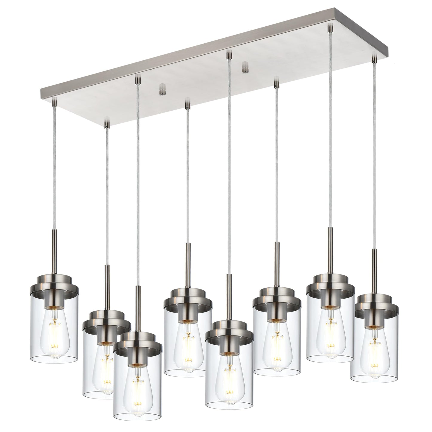 BONLICHT 8 Light Farmhouse Chandelier for Dining Room, Modern Industrial Foyer Linear Pendant Light Traditional Brushed Nickel Kitchen Island Lighting Fixture Hanging Ceiling Lights with Clear Glass