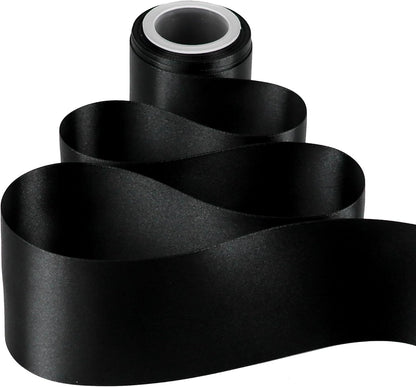 MEEDEE Black Satin Ribbon - Luxurious Double-Faced 3 Inch Wide | 10 Yards for Christmas & Halloween Decor